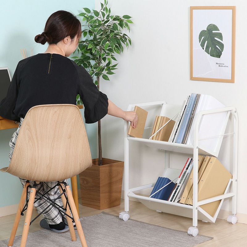 ファイルワゴン 2段 ホワイト ストッパーキャスター付き 不二貿易