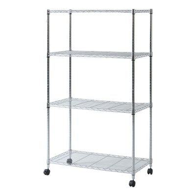 メタルマルチシェルフ4段90 クロム MS-945154CR 不二貿易 幅900 奥行450 高さ1520mm キャスター付