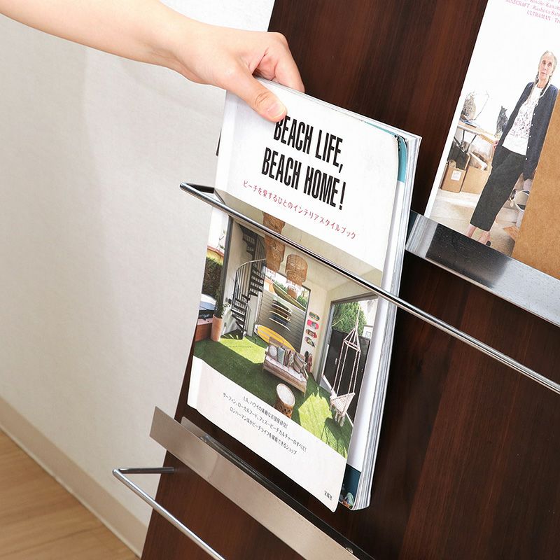 ウッドマガジンラック　デコール 5段 ワイド 不二貿易 ブラウン 折りたたみ