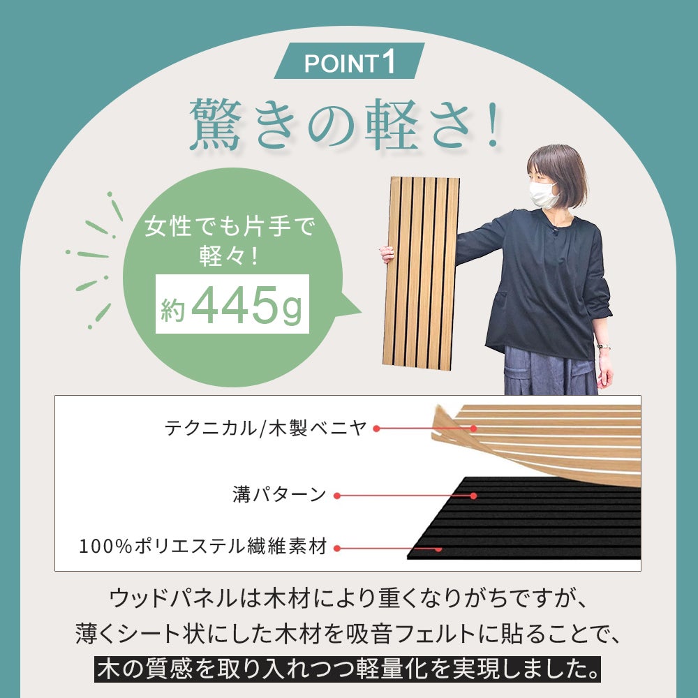 吸音ウォールパネルコモレビ　軽量